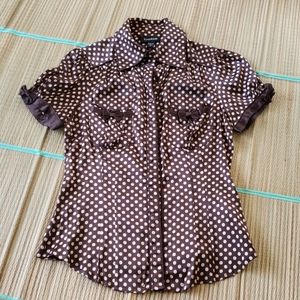 Women's brown and cream polka dots blouse